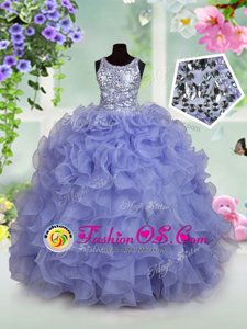 Attractive Gold Spaghetti Straps Neckline Beading and Ruffles and Pick Ups Child Pageant Dress Sleeveless Lace Up