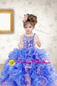 Eggplant Purple Ball Gowns Beading and Ruffles and Pick Ups Little Girl Pageant Gowns Lace Up Organza Sleeveless Floor Length