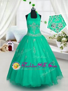 On Sale Halter Top Sleeveless Appliques Lace Up Little Girl Pageant Dress