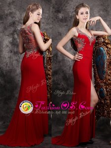 Exquisite Red Sleeveless Brush Train Appliques With Train Homecoming Dress