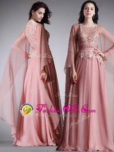 Smart Empire Mother Of The Bride Dress Pink Scoop Chiffon 3|4 Length Sleeve Floor Length Zipper