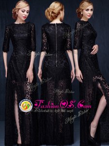Affordable Scoop Black Zipper Mother Of The Bride Dress Lace Half Sleeves Floor Length