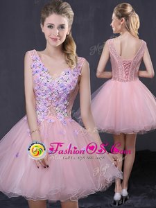 Adorable Pink V-neck Lace Up Hand Made Flower Prom Dress Sleeveless
