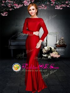 Wonderful Red Evening Dress Prom and For with Ruching Off The Shoulder Long Sleeves Zipper