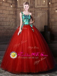 Rust Red Sweet 16 Quinceanera Dress Military Ball and Sweet 16 and Quinceanera and For with Pattern One Shoulder Sleeveless Lace Up