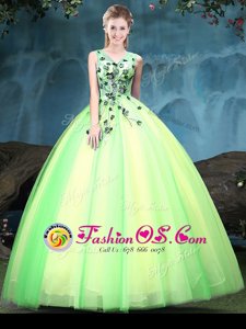 Multi-color Lace Up V-neck Appliques Quinceanera Gowns Tulle Sleeveless
