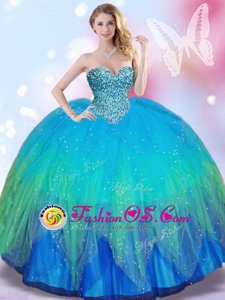 Multi-color Ball Gowns Tulle Sweetheart Sleeveless Beading Lace Up Quince Ball Gowns