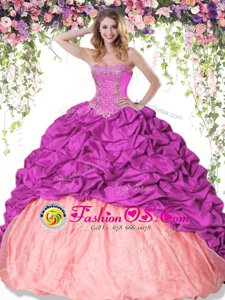 Floor Length Lace Up Quinceanera Gowns Hot Pink and In for Military Ball and Sweet 16 and Quinceanera with Beading and Ruffles