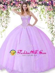 Beautiful Sleeveless Tulle Floor Length Lace Up 15 Quinceanera Dress in Lilac for with Beading