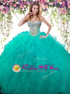 Beading Quince Ball Gowns Turquoise Lace Up Sleeveless Floor Length