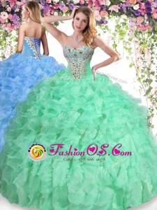 Super Floor Length Ball Gowns Sleeveless Apple Green Quinceanera Gowns Lace Up