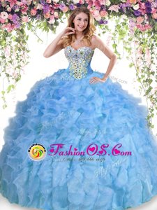 Baby Blue Quince Ball Gowns Military Ball and Sweet 16 and Quinceanera and For with Beading and Ruffles Sweetheart Sleeveless Lace Up