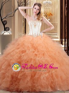 Sweet Organza Sleeveless Floor Length 15 Quinceanera Dress and Embroidery and Ruffled Layers