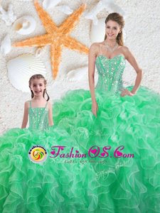 Latest Sleeveless Lace Up Floor Length Beading and Ruffles Quince Ball Gowns