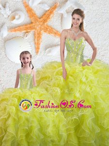 Yellow Green Vestidos de Quinceanera Military Ball and Sweet 16 and Quinceanera and For with Beading and Ruffles Sweetheart Sleeveless Lace Up