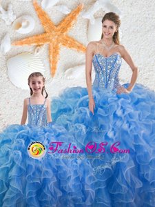 Beading and Ruffles 15 Quinceanera Dress Baby Blue Lace Up Sleeveless Floor Length