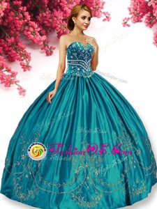 Taffeta Sleeveless Floor Length 15 Quinceanera Dress and Embroidery