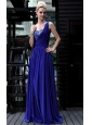 Royal Blue Empire One Shoulder Floor-length Chiffon Rhinestone Prom Dress