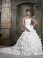 Beautiful A-Line / Princess Strapless Chapel Taffeta and Lace Ruffles Wedding Dress