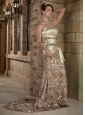 Champagne Column Sweetheart Court Train Prom Dress Elastic Wove Satin and Leopard Chiffon Ruch