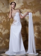 Exquisite Column / Sheath One Shoulder Watteau Train Chiffon Appliques and Elastic Woven Satin Prom Dress