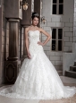 Beautiful A-Line/Princess Sweetheart Chapel Satin and Lace Appliques Wedding Dress