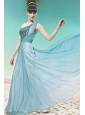 Baby Blue Empire One Shoulder Floor-length Chiffon Sequins Prom / Evening Dress