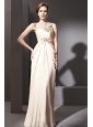 Champagne Empire One Shoulder Floor-length Chiffon Beading Prom / Evening Dress
