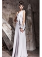 White Column One Shoulder Floor-length Chiffon Beading Prom Dress