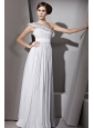 Grey Empire One Shoulder Floor-length Chiffon Beading and Ruch Prom Dress