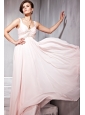 Baby Pink Empire Straps Floor-length Chiffon Beading Prom Dress