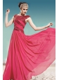 Coral Red Empire Scoop Floor-length Chiffon Ruch Prom Dress