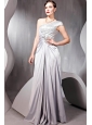 Grey Empire One Shoulder Floor-length Elastic Woven Satin Sequins and Rhinestone Prom / Party Dress