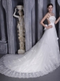 Gorgeous A-Line / Princess Straps Chapel Train Taffeta and Organza Beading and Appliques Wedding Dress