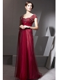 Wine Red Empire Square Floor-length Chiffon Beading and Ruch Prom / Celebrity Dress
