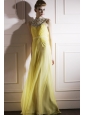 Light Yellow Empire High-neck Floor-length Chiffon Beading Prom Dress