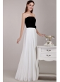 Black and White Empire Strapless Floor-length Chiffon Ruffles Prom Dress