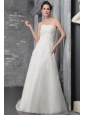 Romantic A-Line / Princess Strapless Court Train Tulle Appliques Wedding Dress