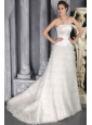 Romantic A-Line / Princess Strapless Brush / Sweep Satin and Tulle Ruffles Wedding Dress