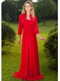 Red Empire Straps Floor-length Chiffon Ruch Mother of the Bride Dress