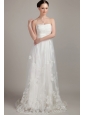 Wonderful Column/Sheath Strapless Brush/Sweep Lace Appliques Wedding Dress