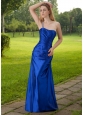 Blue Column One Shoulder Floor-length Taffeta Beading Prom Dress