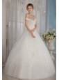 Fashionable Ball Gown Off The Shoulder Floor-length Tulle Beading Wedding Dress