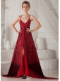 Red A-line Spaghetti Straps Brush Train Printing Mother Of The Bride  Dress