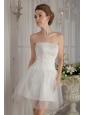 Sweet A-Line / Princess Strapless Mini-length Tulle Beading Wedding Dress