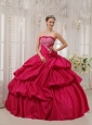 Best Coral Red Quinceanera Dress Strapless Taffeta Beading Ball Gown