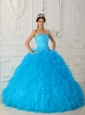 Discount Teal Quinceanera Dress Sweetheart Satin and Organza Beading Ball Gown