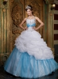 Lovely White and Baby Blue Quinceanera Dress Halter Beading A-line / Princess