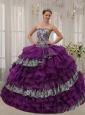 Affordable Purple Quinceanera Dress Sweetheart  Zebra and Organza Beading  Ball Gown