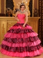 Beautiful Hot Pink Quinceanera Dress Ball Gown Sweetheart Organza and Zebra Beading